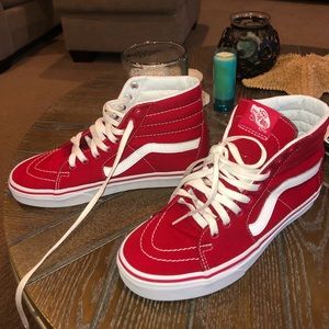 *CLEANED* Red high top vans